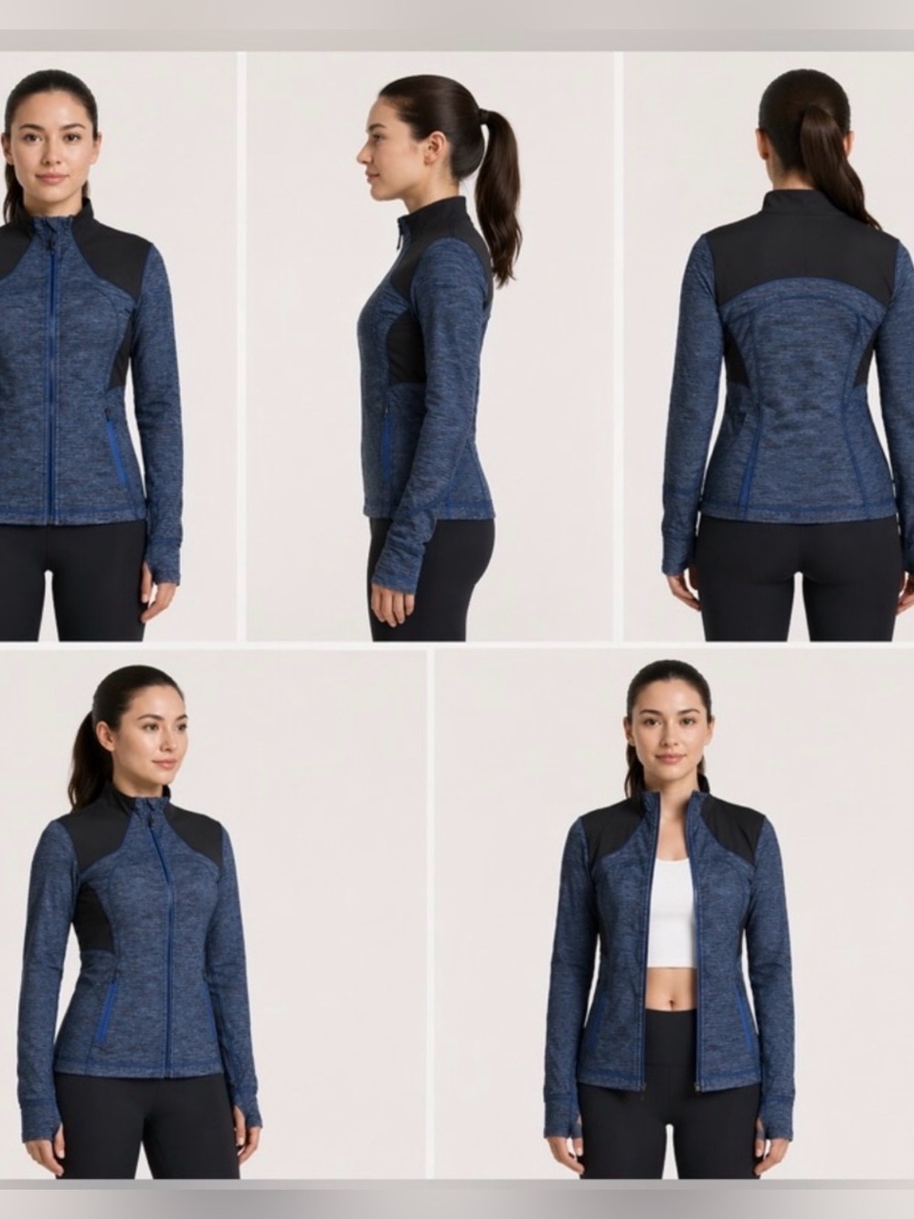 Lululemon Define Jacket Luon Heathered Blue Black Paneled Size 8 Fitted - Picture 5 of 12